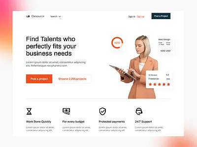Owsource - Talents Outsourcing Landing Page creative design freelancer landing money orange outsourcing service ui ui design ux ux design