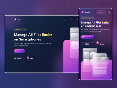 Fileasier design file file manager glassmorphism gradient purple ui ui ux uiux ux web website