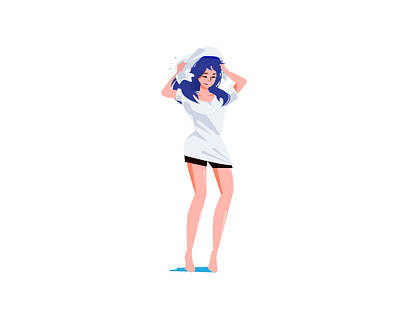 wet hair girl hair illustraion take a bath women