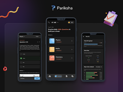 Pariksha - Android App Dark Theme android android app design application dark ui e learning education app product design ui usability user experience userinterface ux uxui