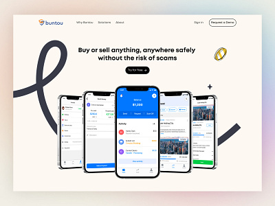 Buntou Landing Page banking branding buntou flat design hero header illustration investment landing page minimalist uiux vector web design website