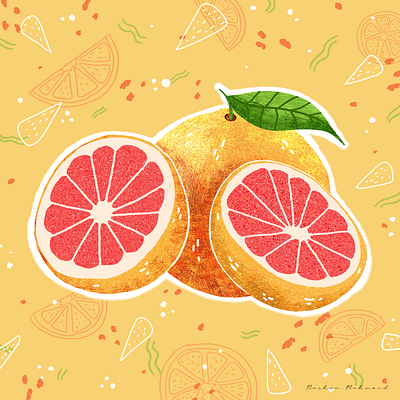 Pink Grapefruit Illustration adobe photoshop citrus fruit digital digital art digital illustration digitalart food illustration fruit illustration grapefruit green illustrated food illustrated fruit illustration illustrator pattern pink grapefruit pinkish yellowish