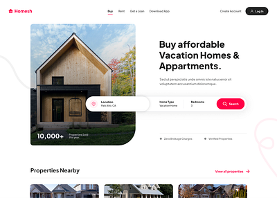 Real Estate Website Concept airbnb clean header housing landing page minimal modern realestate search startup