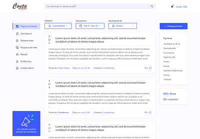 Work in progress - Internal forum for Contahouse accounting firm blue dashboard forum hub materialdesign posts