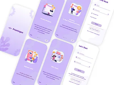 Splash & Onboarding page app app design application design illustration mobile mobile app mobile app design mobile design mobile ui onboarding onboarding screen onboarding ui programming purple splash splash page splash screen splashscreen ui