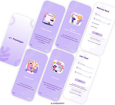Splash & Onboarding page app app design application design illustration mobile mobile app mobile app design mobile design mobile ui onboarding onboarding screen onboarding ui programming purple splash splash page splash screen splashscreen ui