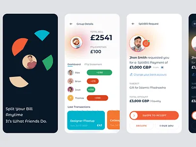 Split Bill Mobile App finance mobile app pay bill payment share bill split bill transactions ui ux