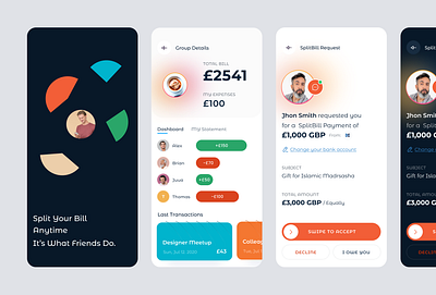 Split Bill Mobile App finance mobile app pay bill payment share bill split bill transactions ui ux