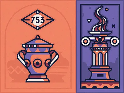 753 BC design fire flat design geometric illustration lines pattern pillar roman rome texture vase
