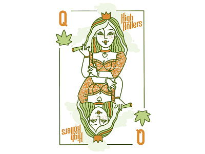 Queen art branding cannabis cards drawing graphic hemp illustration logo marijuana playing card portrait woman