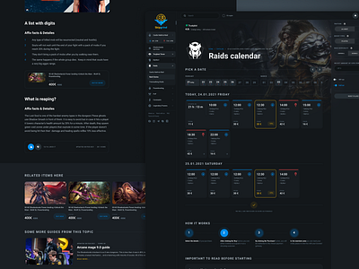 Skipgrind: Gaming e-commerce. Raids & Blog dark theme game gaming ui ux web design wow