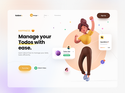 Manage Todos - Web Design app convrtx dailyui design free freebie hero section icon landingpage management minimal modern muudy todo trendy ui ux web web design website design