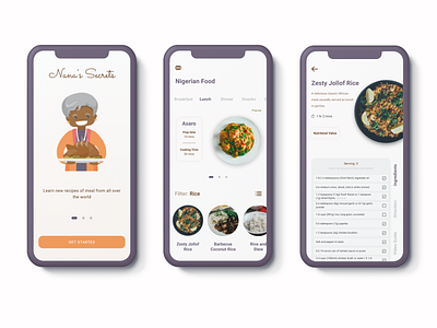 Nana's Secret - Recipe App 100daysofui app dailyui design figma figmaafrica illustration onboarding ui