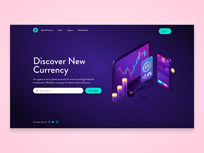 Cryptocurrency Landing Page - AdobeXD Challenge adobexd aqua branding challenge concept cryptocurrency design pink purple web design website