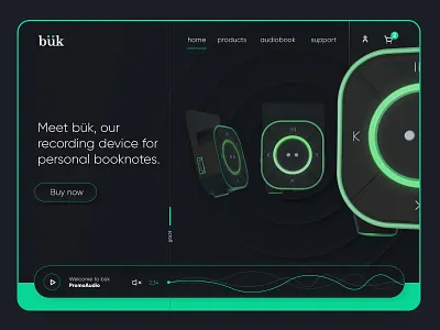 Bük - Audionotes from books 3d app interactive product design render ui ui design ux design web web design website