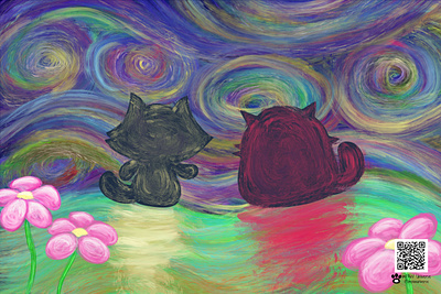 Twilight Breeze by i m PAW Universe art artist cats digital illustration digital painting emotions family friendship health illustration isolation loneliness mental health night sky procreate selfcare silhouette starry night surreal art van gogh