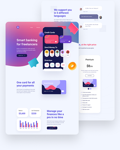 Draft -Smart Banking for Freelancers app clean credit design gredient modern smart banking ui ui designer user interface ux designer vector web web designer webdesign website website design