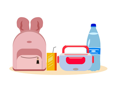 Lunchbox set with a juice box, backpack, plastic container apple bag box eat element flat food healthy illustration isolated lunch lunchbox meal nutrition object pack package school set snack