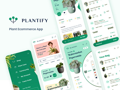 Plantify Plant Ecommerce App 2020 trends 2021 trends app banners clean ui conceptual delivery app ecommerce app logo design mobile app design mobile commerce pastel colors plant app plant logo ui ux