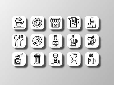 Coffee Shop Part 2 (Outline) adobe illustrator beverage coffee coffeeshop design doodle drinks flatdesign food and drink icon icon bundle icon set iconfinder iconography line art outline ui user experience user interface vector