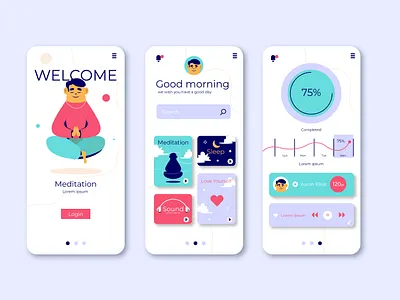 Meditation app adobe illustrator app app design character design flat flatdesign illustration illustrator love meditation sleep sound vector