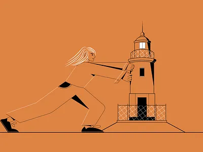lighthouse character flat girl graphic illustration illustration art lighthouse lines orange sea vector