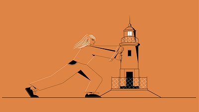 lighthouse character flat girl graphic illustration illustration art lighthouse lines orange sea vector