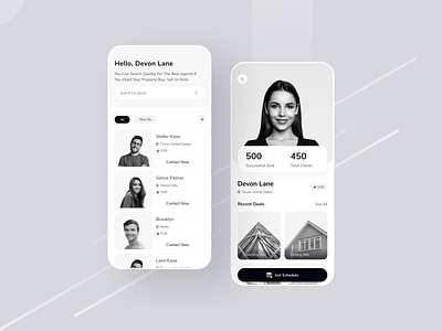 Real Estate Agent Finder Mobile App agent app black black white branding minimal product design property seller real estate rental property ui ux