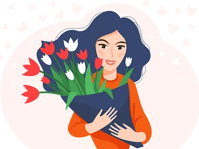 happy girl adobe illustrator character flowers girl character illustration tulips vector vector art vector illustration портрет