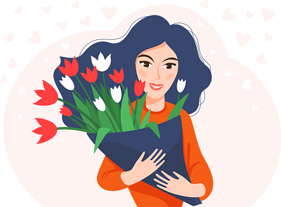 happy girl adobe illustrator character flowers girl character illustration tulips vector vector art vector illustration портрет