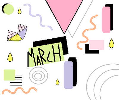 MARCH black blue design drawing figures green grey icon illustration logo march paint pink purple stay at home vector white yaroslava petruchek yaroslavapetruchek yellow
