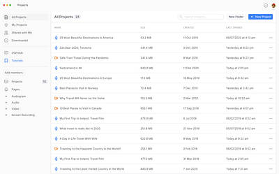 Descript app dashboard data table descript indiana indianapolis innovatemap list menu podcast projects recreation row ui