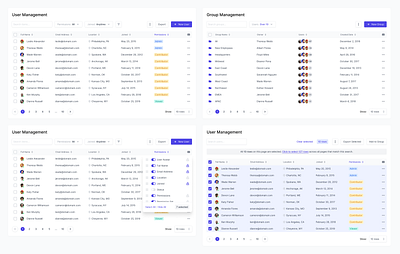 User & Group Management auto layout column column selector data table design figma group indiana indianapolis innovatemap management reorder row select all selector table ui user