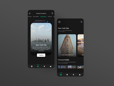 Explore Countries Adventure App Design adventures app app design apple application bookings countries dark ui destinations dinner explore germany hotels lunch new york reservation ui uidesign uiux ux