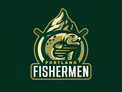 Portland Fishermen dmitry krino fish fisherman fishing hunting mascot mascot logo mountains nature portland salmon scout