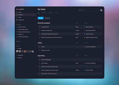 Asana - Dark Theme asana dark dashboad redesign ui web