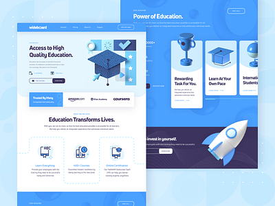 Wideboard: E-Learning Education Landing Page 3 3d academy black blue e learning education icon landing page learning online online course productivity rocket smart startup tutorial ui university ux web design