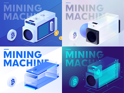 四张比特币矿机插画 Four illustrations of Bitcoin mining machines 3d bitcoin graphic design icon illustration