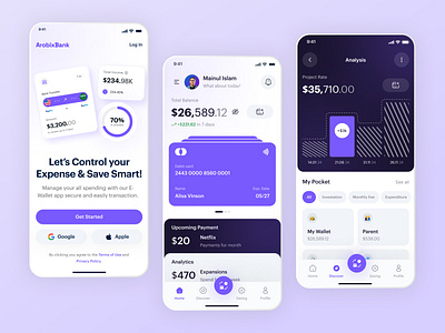 Arobix - Mobile Banking Application app bank bank app banking banking app card credit card digital banking finance finance app fintech mobile app mobile app design mobile bank transfer ui ui design ux wallet wallet app