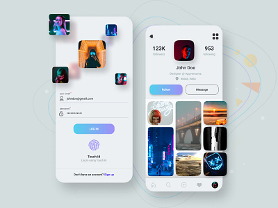 Social App User Interface Design app design app interaction facebook instagram login login design login ui profile profile design profile page profile ui social app design social app ui ui ui design uiux uiuxdesign ux