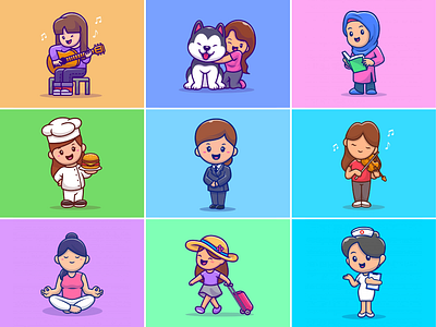 Happy International Women's Day👩🏻‍⚕️🧕🏻🧑🏻‍🎓 biola chef girl icon illustration logo moslem women nurse police women singer traveling women empowerment women in illustration womens day