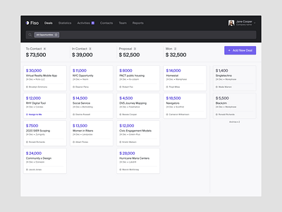 Fiso CRM admin crm deal kanban light marketing sales ui ux