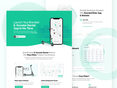 E-Scooter Rental Landing Page Design app application apps booking bookings branding design e scooter green landing page minimal ui website