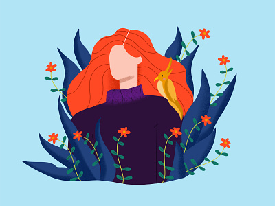 Floral Lady bird illustration characterdesign debut shot dtiys floral design flotweb girl character girl illustration graphics illustrations illustrator plant illustration procreate vector