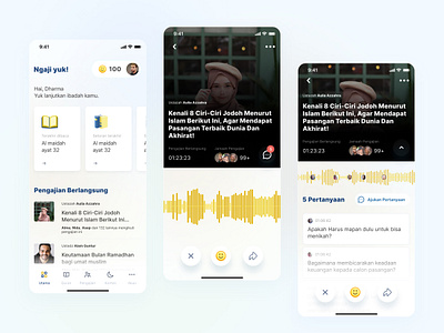 Ngaji Yuk - Pengajian audio-based audio app audio player card clean ui coin floating button gamification islam islamic islamic design quran streaming