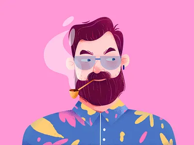 Avatar Illustration 2 affinity designer avatar character color cool fashion illustration man old man people person pink portrait profile role smoke uran