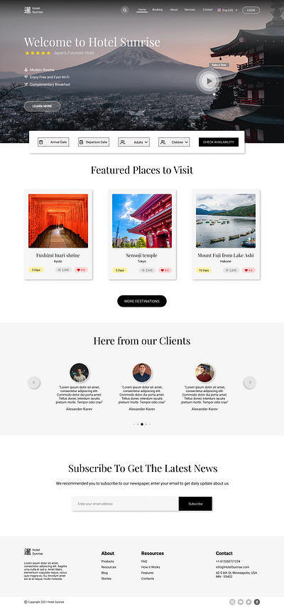 Hotel Sunrise booking app branding hotel hotel app hotel booking ui web web design website website design