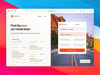 Car Rental Homepage Exploration 🚙🌎 application clean ui design desktop fintory interface rates search bar ui ux webapp