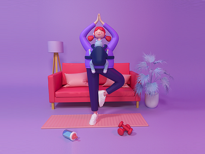 Super Mommy 3d 3d art baby c4d cinema4d coronarender digitalart illustration mother yoga