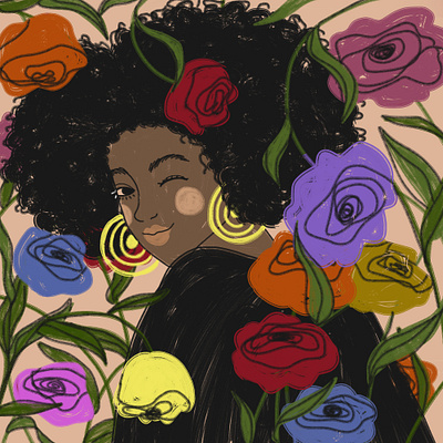 8 March: African woman art digital drawing flowers happy womens day illustration woman